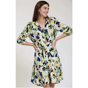 Tyler Boe Button Front Belted Tie Waist Petra Floral Dress Multicolor Women's 8